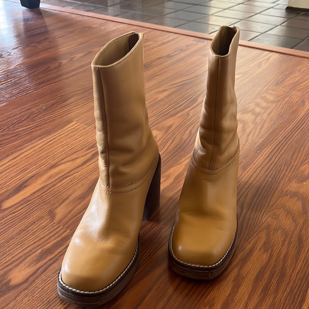 Free people square toe leather boots size 38